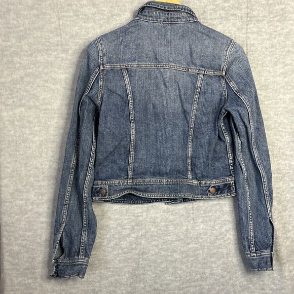 American Eagle Jean Jacket Denim Light Medium Wash Semi-Cropped Western M - Picture 11 of 15